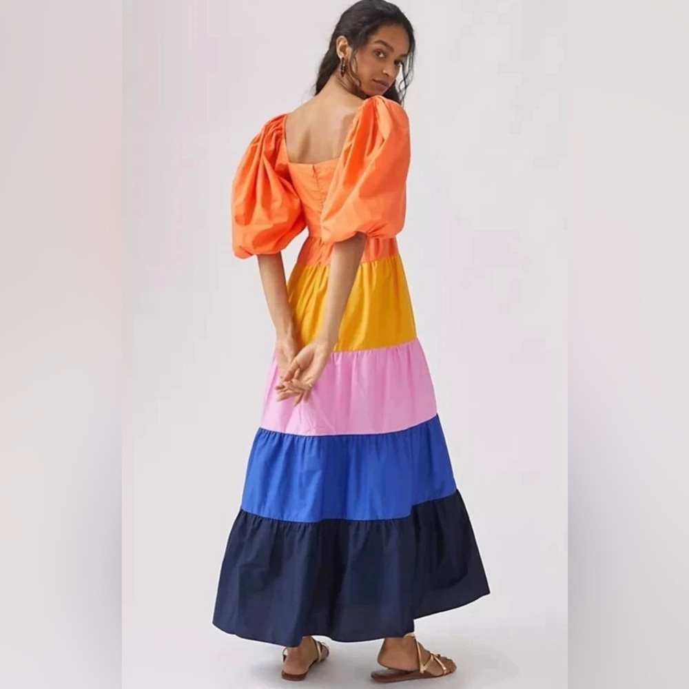 NEW FARM RIO Anthropologie Tiered Colorblocked Maxi Dress Sz Small